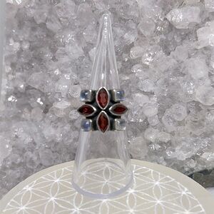 Vintage Rainbow Moonstone & Garnet  Nicky Butler Ring 925